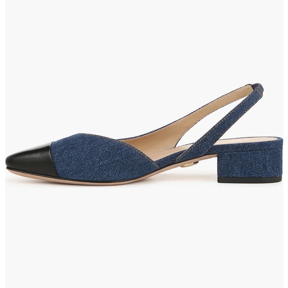 New Veronica Beard Denim Cecile Half d'Orsay Slingback Pump Low Heels - Picture 7 of 9